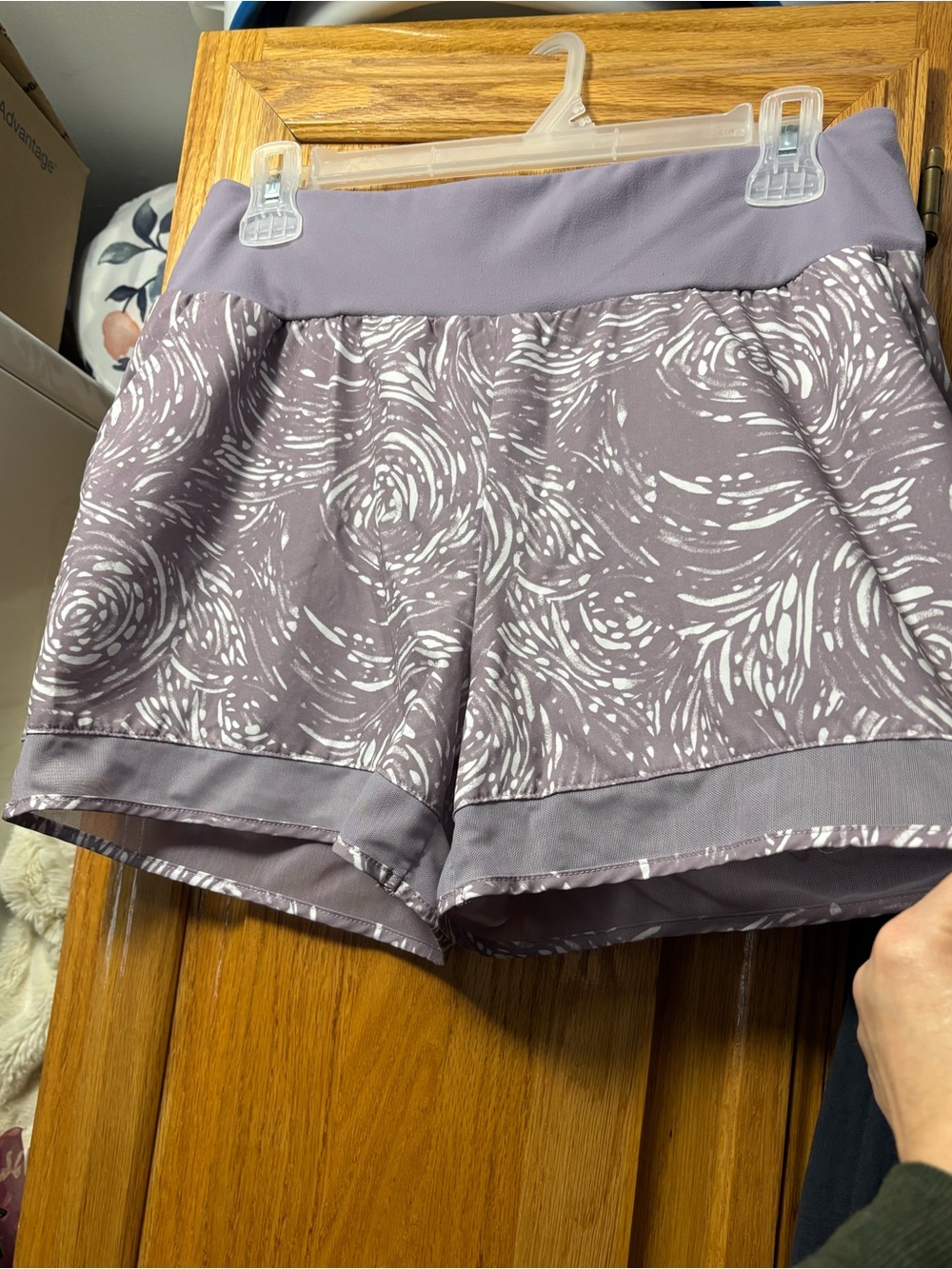 Women’s Lavender Swirl Athletic Shorts with Mesh Trim
